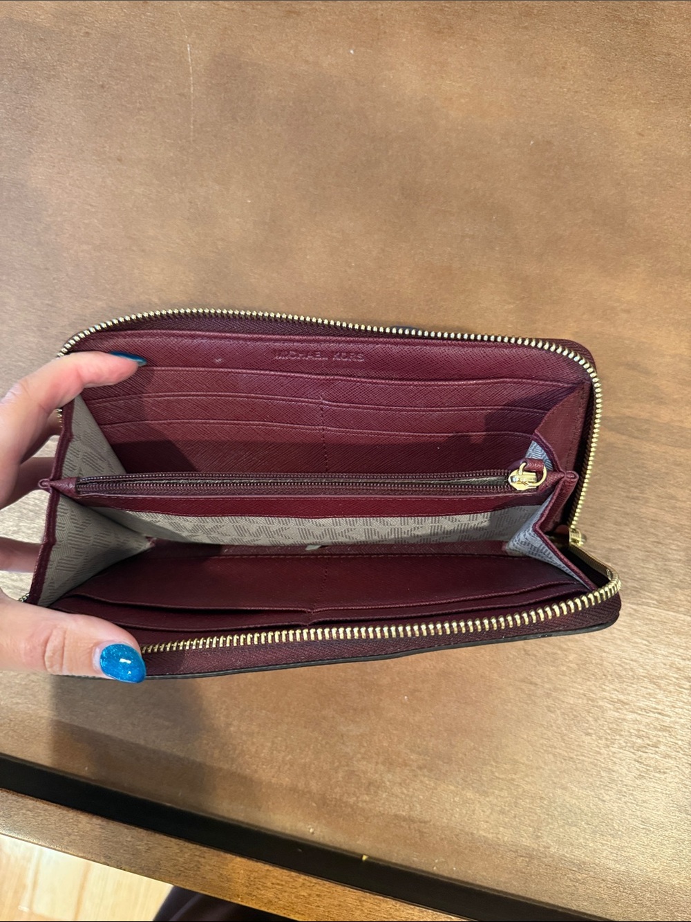 Michael Kors Wine Zip-Around Leather Wallet with Gold Hardware red